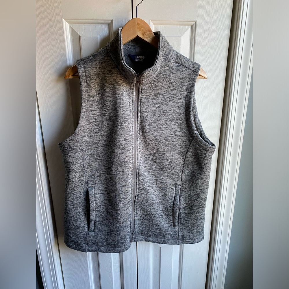 Lands' End Womens Gray Sweater Fleece Vest Full Zip Pockets Size Large (14-16)